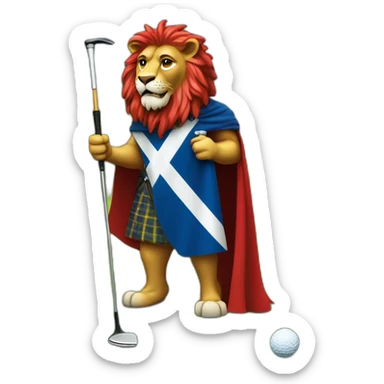 Red rampant lion with Scotland flag cape facing the right holding a golf club  sticker