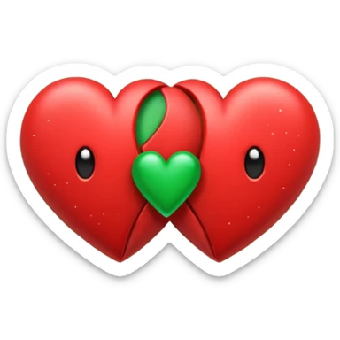 two hearts orbiting around each other like binary stars. one is red, the other is green sticker