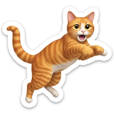 The ginger cat jumps to the right, tail up, paws forward. sticker