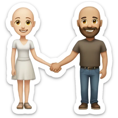 Bald man with beard and brunette girl holding hands sticker