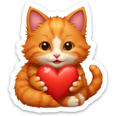 The ginger kitten is hugging a heart, very happy and smiling. sticker
