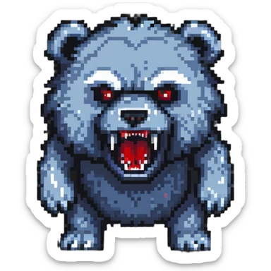 battle-scarred fluffy bear monster with fangs sticker
