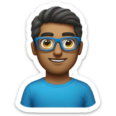 cto of a graphic design company with cool glasses and a blue tshirt sticker