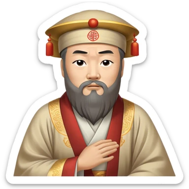Cinematic Realistic Confucius Portrait Emoji, depicted as a wise ancient philosopher in traditional robes with a serene, contemplative expression, rendered with soft timeless textures and harmonious natural lighting that captures his enduring wisdom. sticker