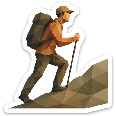 person hiking, low-poly polygonal illustration sticker