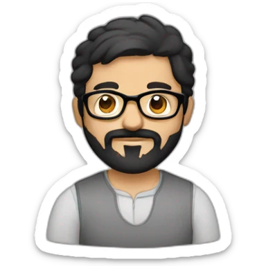 Arabic man, short black hair, round glasses, dark beard and mustash, round-ish face sticker