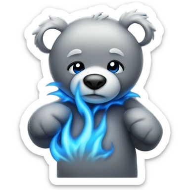 realistic-Daring-grey-teddy-bear-hugging-blue-flame sticker