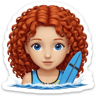 Curly, red haired, girl wakeboarding. Give her blue eyes sticker