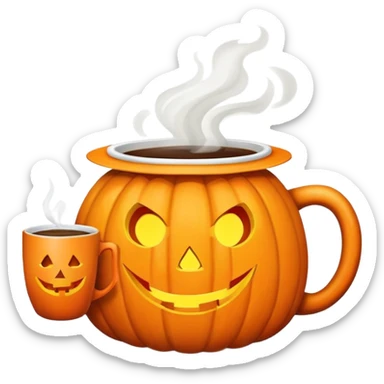 Happy jack o lantern carrying steaming cup of coffee sticker