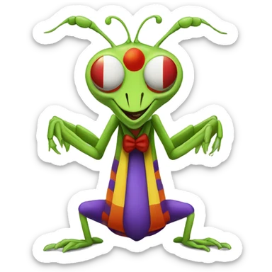 Praying mantis dressed as clown sticker