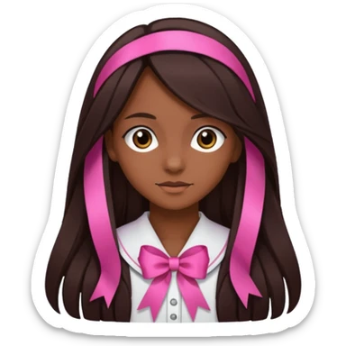 arikan, dark long hair whit pink ribbons. brown skin sticker