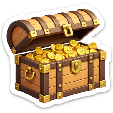 Clash of Clans aesthetic: Cinematic Playful Pixel 3D Treasure Chest Emoji, rendered in a 3D vector-style similar to standard emojis with minimal shading and bold, simplified shapes. A compact, distinct form with signature details, softly glowing with a pixelated adventure charm. Simplified yet unmistakably iconic, highly detailed and consistent, glowing with a soft radiance and high shine. Stylized with a touch of classic pixel-art charm and a soft glowing outline, capturing the essence of a beloved gaming relic with a friendly, playful manner! sticker