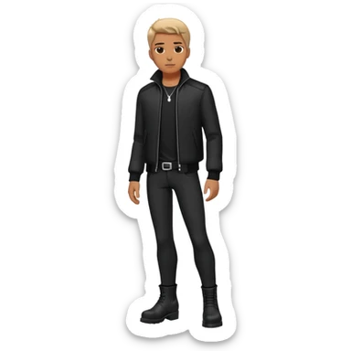 Full body standing male figure wearing black jacket, black pants, and black boots sticker