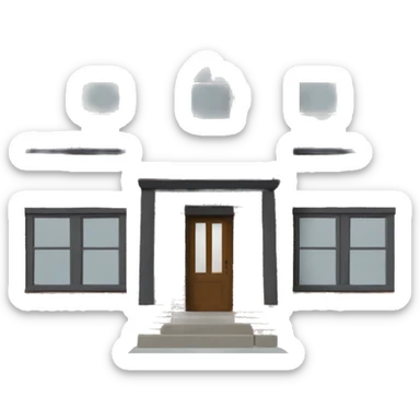 two floor house made of bricks, with dark grey windows and flat roof sticker