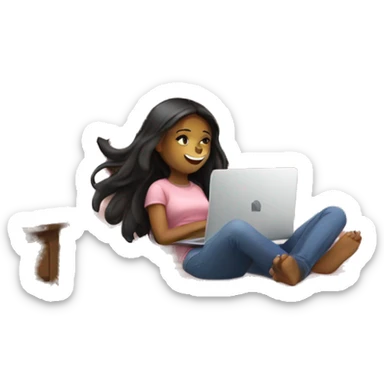 A girl on her bed, with her cat on her laptop sticker