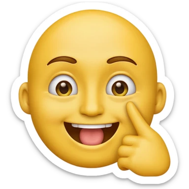 Emoji tête jaune avec un sourire et le doigt à moitié devant le  sticker