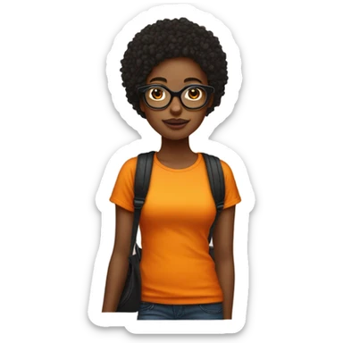 Une fille avec une calvitie et elle port un t-shirt orange et porte aussi des grosse lunette noir sticker