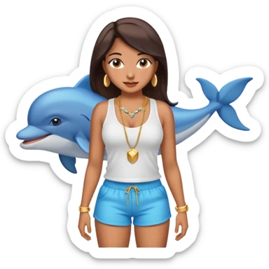 a big chested, big butt latina in a tank top and dolphin shorts sticker
