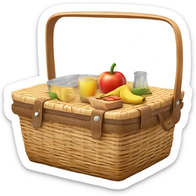 Realistic isolated plain picnic basket with one side of the lid up. sticker