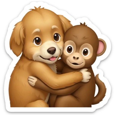 Golden retriver dog hugging a monkey sticker