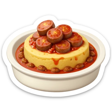 Fai l’emoji di una polenta che è quasi del tutto ricoperta di sugo, con la salsiccia sopra sempre bella insugata sticker