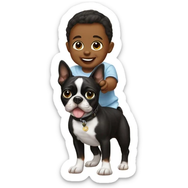 Baby riding Boston terrier  sticker