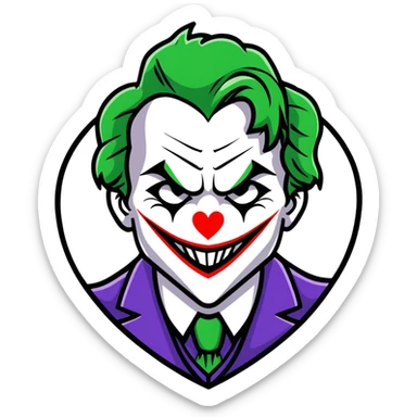 The Joker villain with a heart frame surrounding him sticker