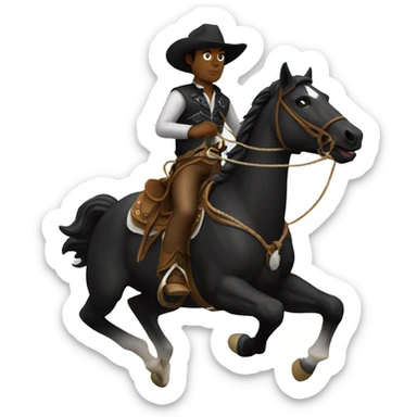 Black Cowboy riding horse lasso sticker