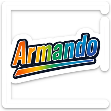 The name 'Armando' in a modern font with smooth gradient coloring, precise Hungarian characters, dark outline, extra thick and prominent white letter border, dynamic slanted underline, rainbow gradient color scheme, 1000x1000 px, PNG, transparent background. sticker