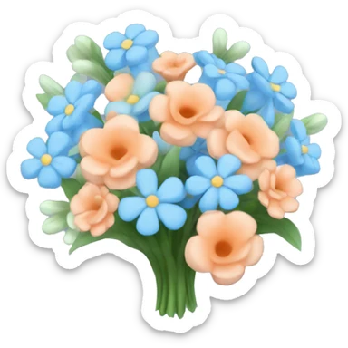 bouquet of peach colored and baby blue flowers  sticker