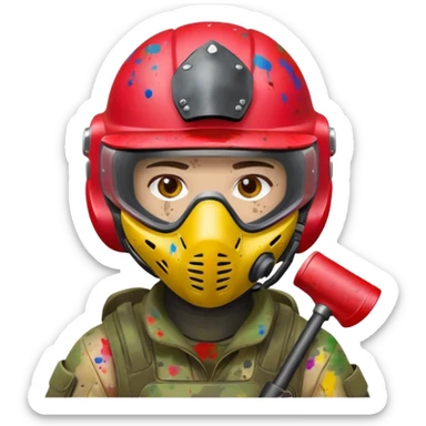 paintball player face shot with lots of colors messy red helmet sticker