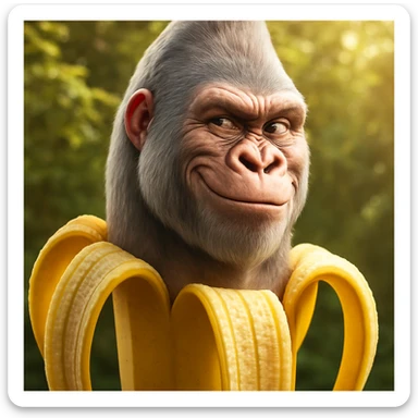 Edit the gorilla image to have a sly, mischievous smirk with one eyebrow raised and a knowing glint in the eyes, keeping the same style and quality as the original. sticker