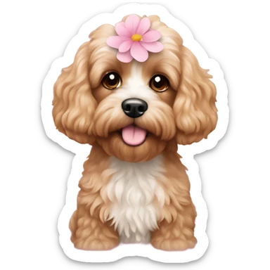  Cavapoo with light pink flower  sticker