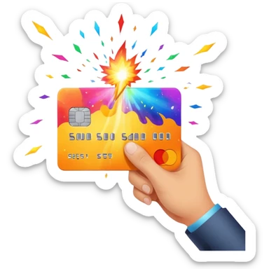 hand holding out credit card with an explosion sticker