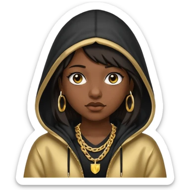 girl with a hood on with dark hair looking like a rapper sticker