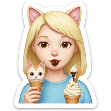 Kedi lie insanın birleşimi dondurma yyiyor sticker