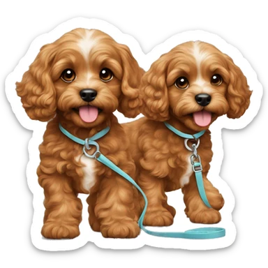 Two brown cavapoo puppies walking on leash sticker