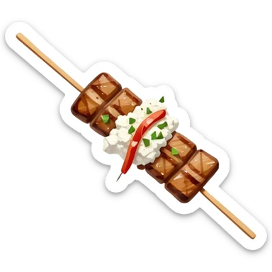 Souvlaki Cinematic Realistic Souvlaki Dish Emoji, depicted as skewered, grilled meat served with a side of crumbled feta cheese, rendered with rich textures and dynamic, appetizing lighting. sticker