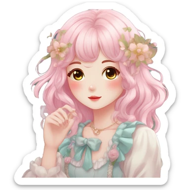 Gorgeous anime style lady with blushing face and accessories cottagecore fairycore  Kawaii anime colorful pearly romantic simplistic aesthetic trending stylea sticker