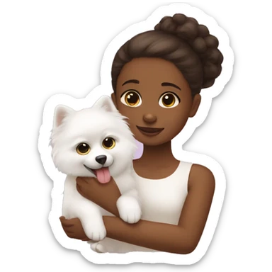 Brown skinned girl petting her White pomeranian  sticker