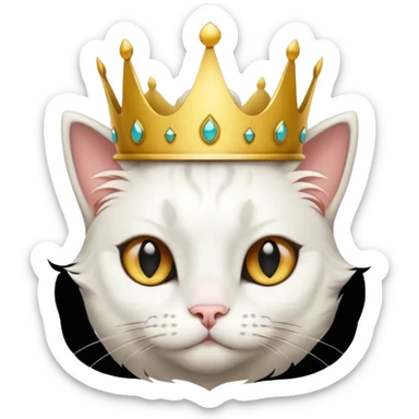 White cat with black spot over its eye that is a king sticker