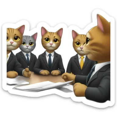 cats in business suits sit at the table at a meeting sticker