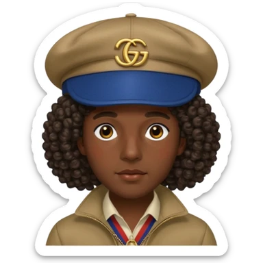 Menino Moreno com cabelo cacheado de boné da gucci  sticker