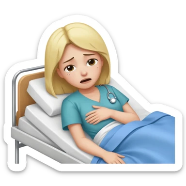 Mulher jovem chorando muito em cima de uma maca de hospital sticker