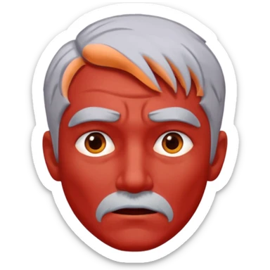 a very angry man with red skin and gray hair, expressive face, intense emotion sticker