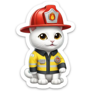 White cats fullbody wear firefighter uniforms sticker