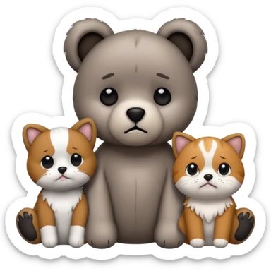 a teddy and a cute dog and cat crying sticker