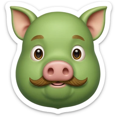 green pig with beard, 3/4 view sticker