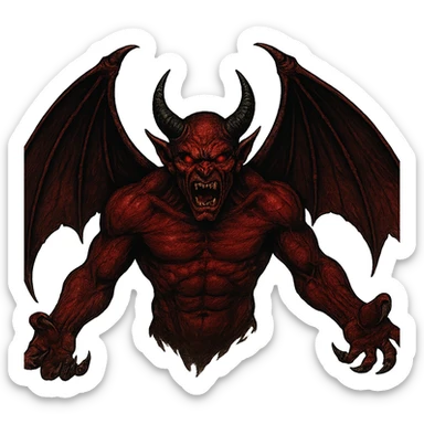 evil demon with bat wings, snarling face, dark red skin sticker