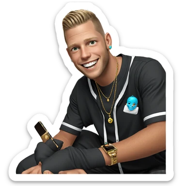 smiling boy with jewelry sticker